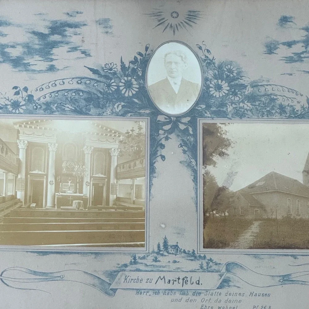 Antique German Kirche zu Martfeld Church Framed Photos Sepia Religious Art 15x13